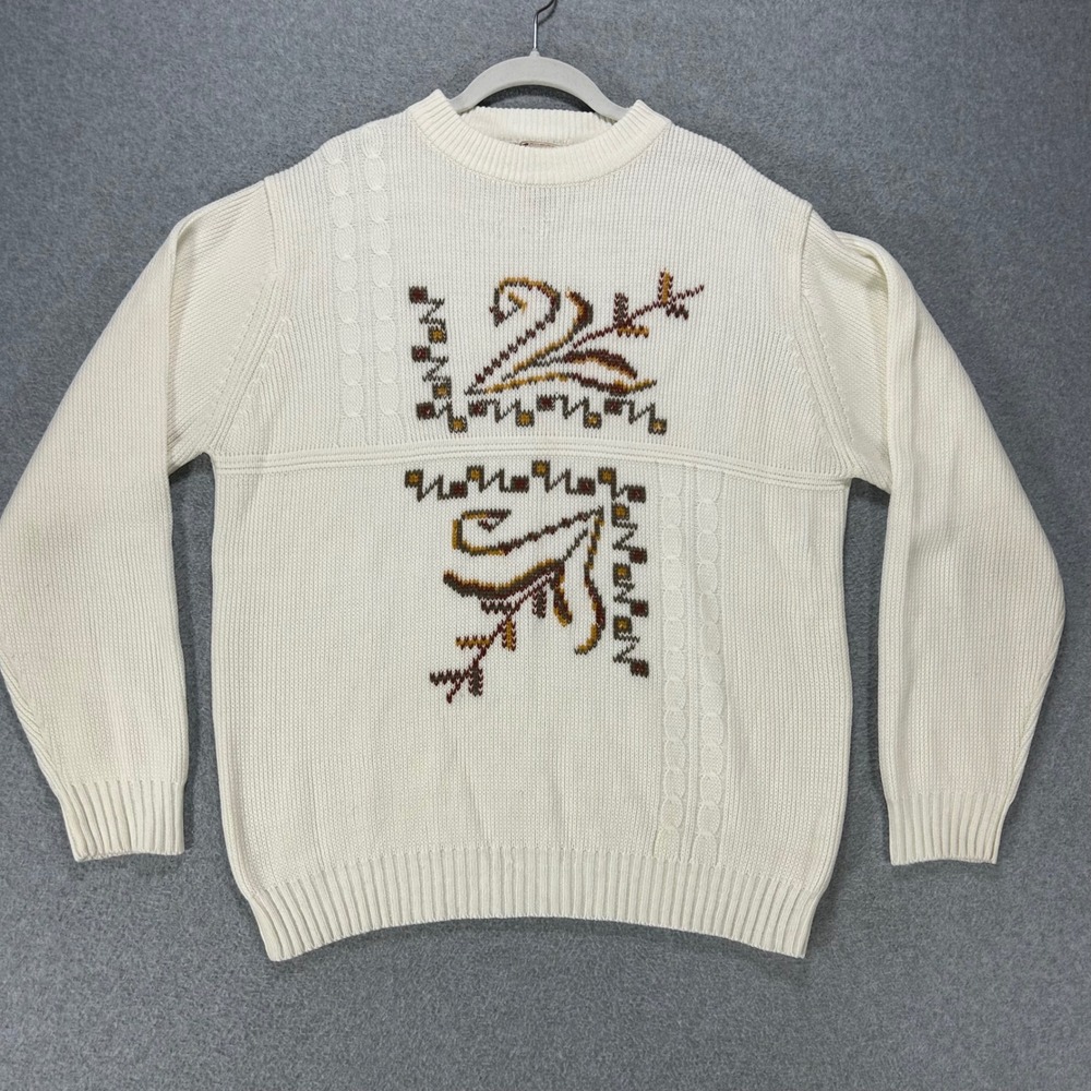 Silton Sweater Crewneck Mens Large White Acrylic Grandpacore Vintage